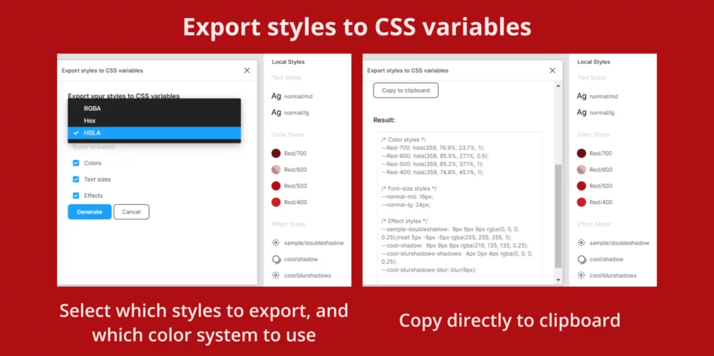 Export styles to CSS variables
