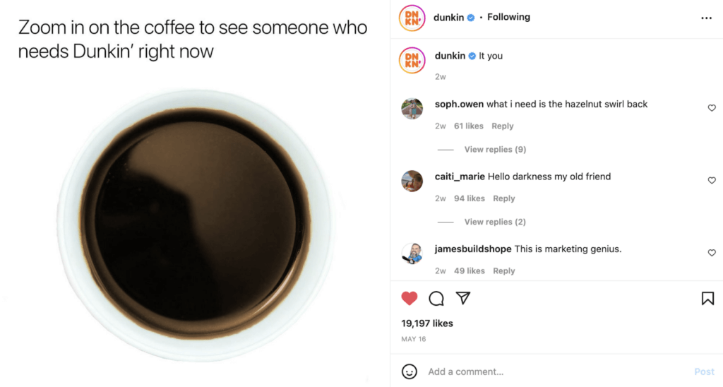 Dunkin Donut instagram post