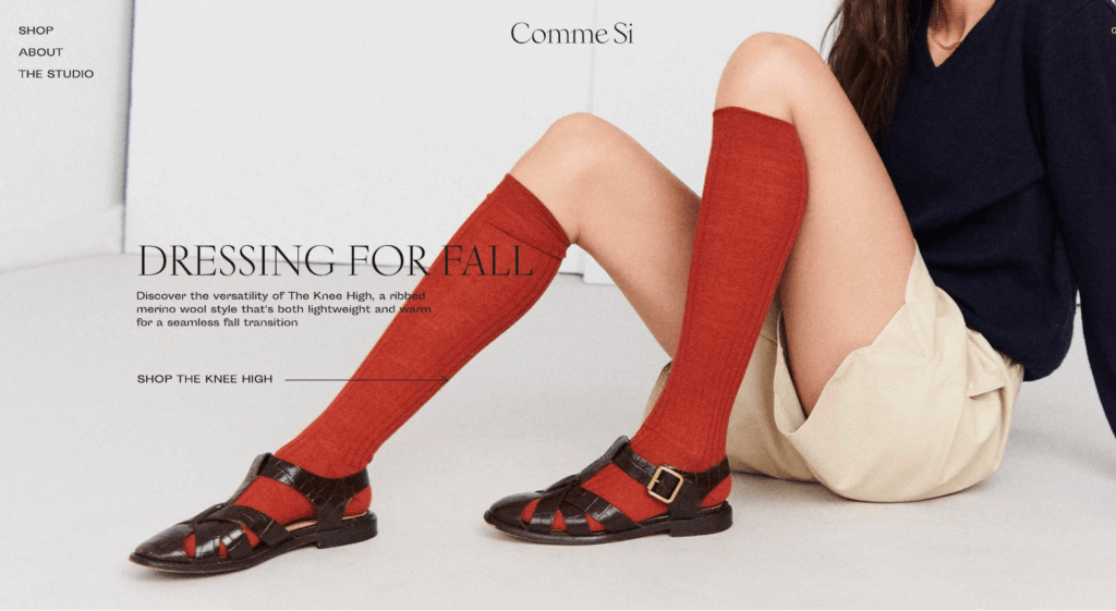 Italian sockwear brand Comme si home page