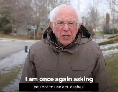 Bernie Sanders meme format with image of Bernie Sanders in a winter coat that reads 